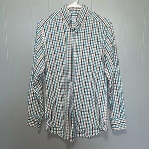 Southern Tide Men’s Blue and Brown Checkered Button Down Classic Fit Small